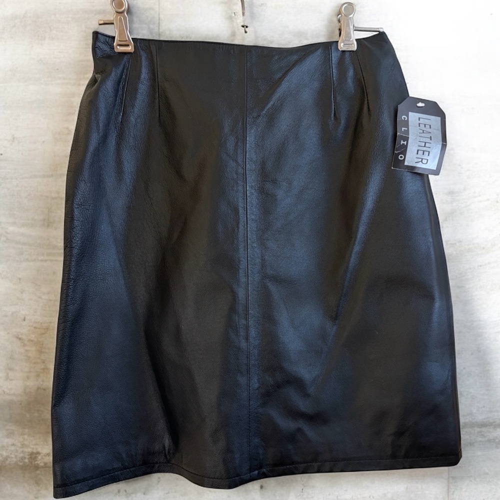 NWT CLIO 100% Genuine Leather Vintage Pencil Skirt Deadstock Black - Size 8